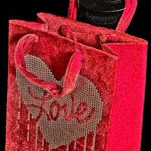 Chic Red Reusable Paper Velvet Heart Tote Gift Bag 10" X 7.5" X 4"
